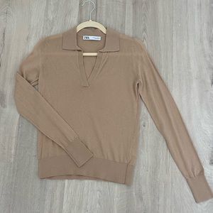 NWOT Zara polo neck wool blend sweater tan S
